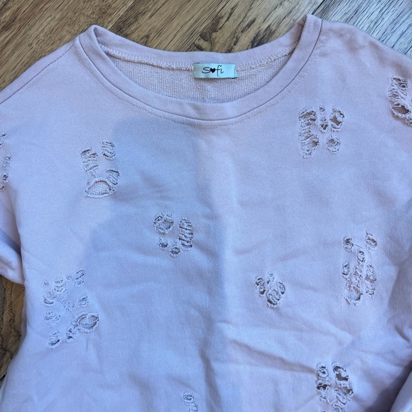 Sofi Pale Pink Distressed Sweatshirt Top - Picture 4 of 4